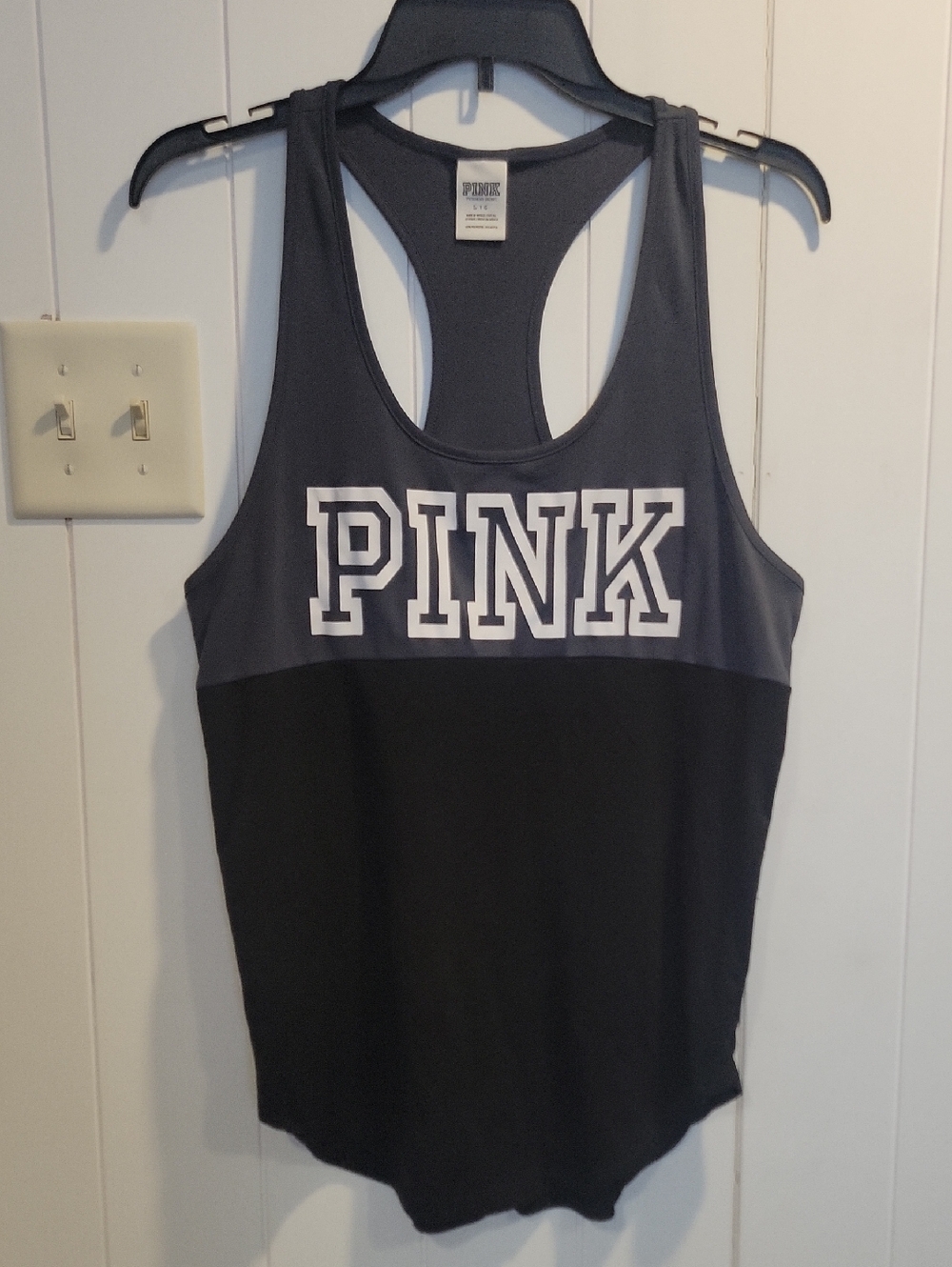 PINK Victoria's Secret Two-Tone Racerback Tank Top - Black & Charcoal